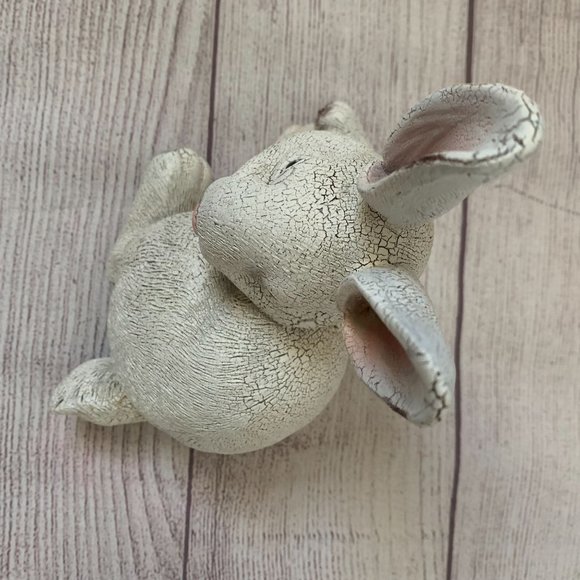 Bunny Rabbit Figurine Statue White Textured Detail Rustic Crackled Ears 6 3/4"H - Picture 8 of 12